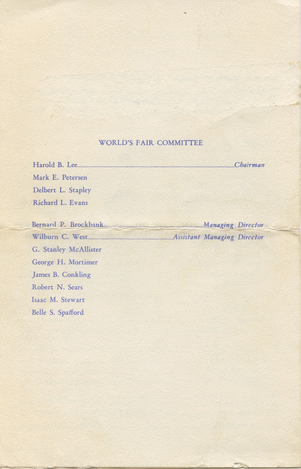 Mission Conference and World_s Fair Banquet Program