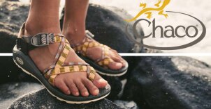 Picture feature the popular Chaco shoes with the Chaco logo in the top right corner.
