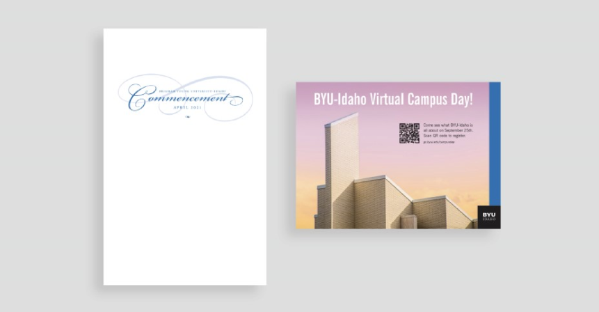 An example font use on two mixed audience publications include a graduation commencement program and BYU-Idaho Virtual Campus Day.