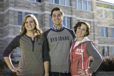 Models pose in new sweatshirts and tea-shirts for the University Store.
