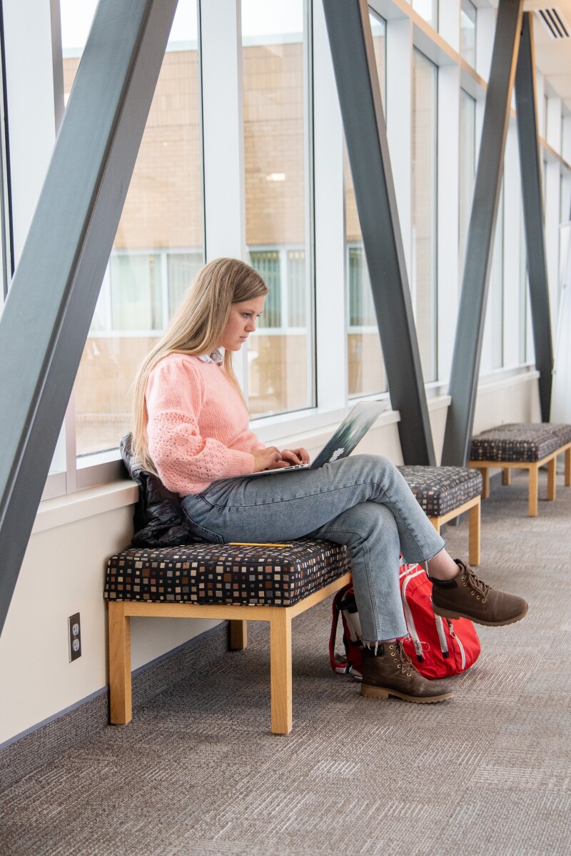 BYU-Idaho student on campus on the first day of winter semester.