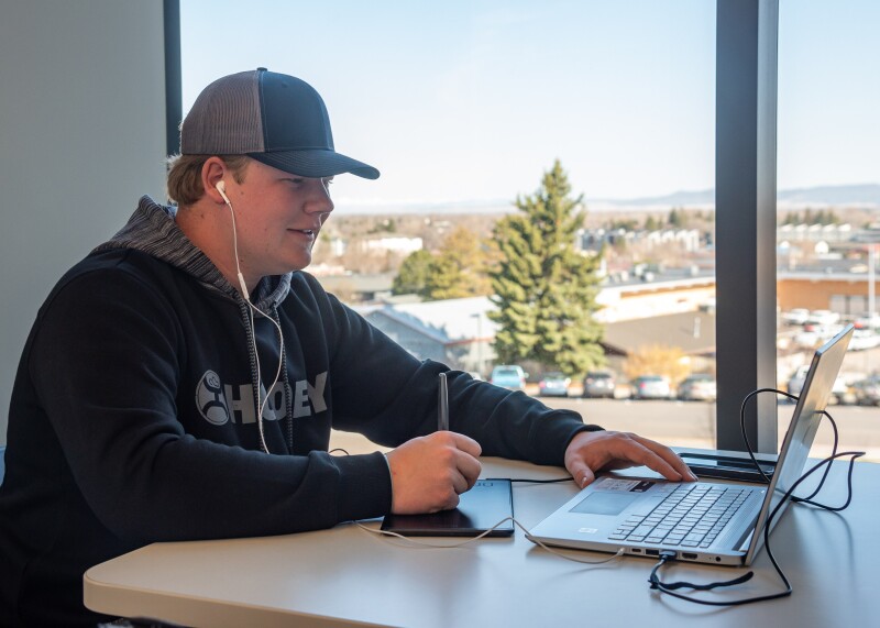 A student studies in the Science and Technology Center.